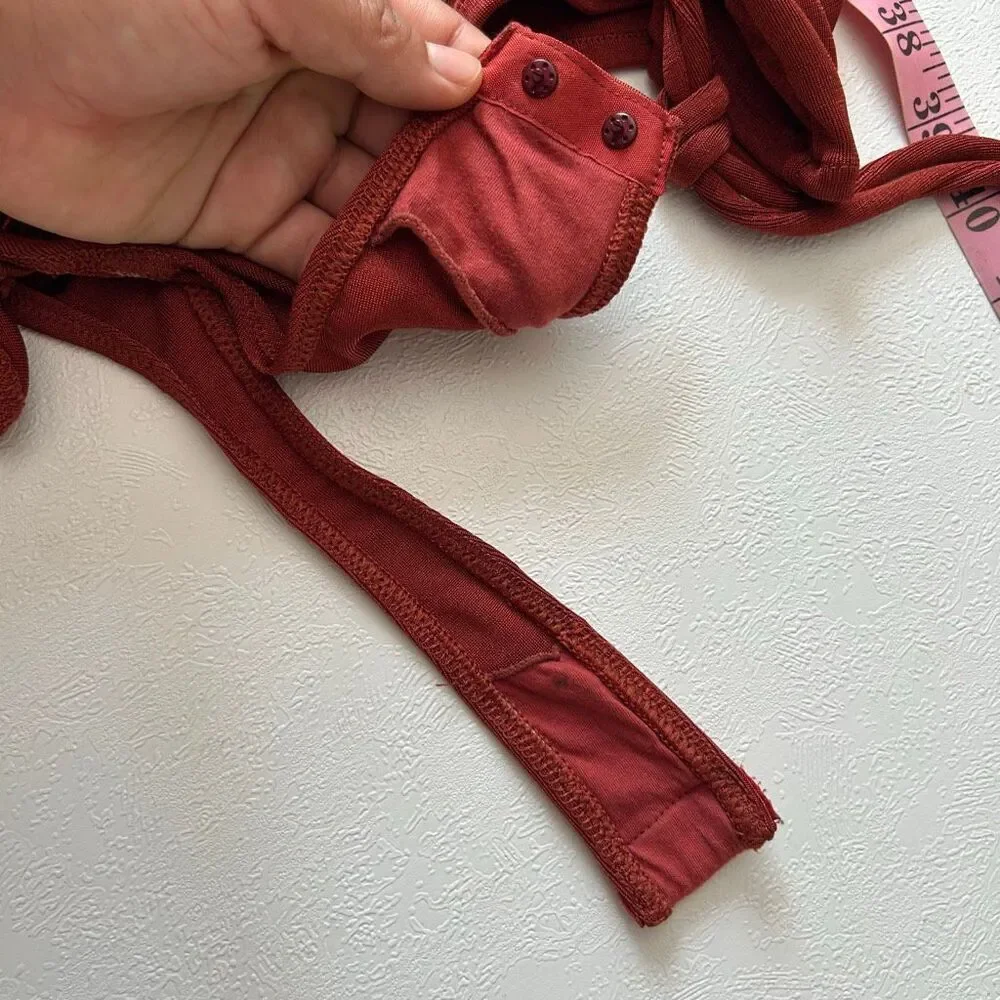 Free People XS Rust Ruched Bodysuit Bell Sleeve Boho Y2K Top